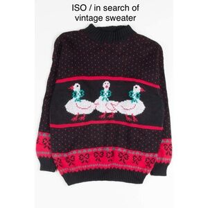 ISO / in search of vintage duck geese sweater with blue bows and red polka dots